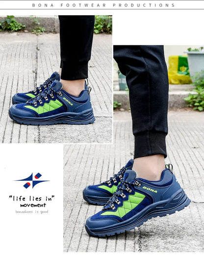 BONA 2023 New Designer Hiking Shoes Trekking Sneakers Men Walking Fishing Camping Jogging Shoes