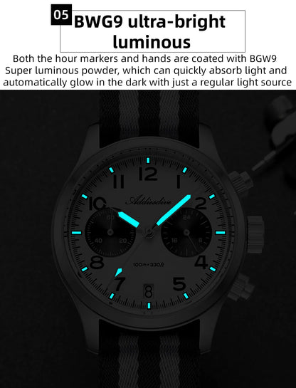 Reloj para hombre ADDIESDIVE 2025 New Panda Eye, retro de lujo, cuarzo VK64, cronógrafo deportivo, impermeable 100M, luminoso