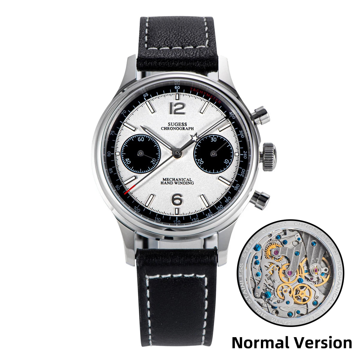Sugess 1963 Pilot Watch Men Mechanical Chronograph Panda Wristwatch Air Force Sapphire Waterproof for Seagull Movement ST1901 v3
