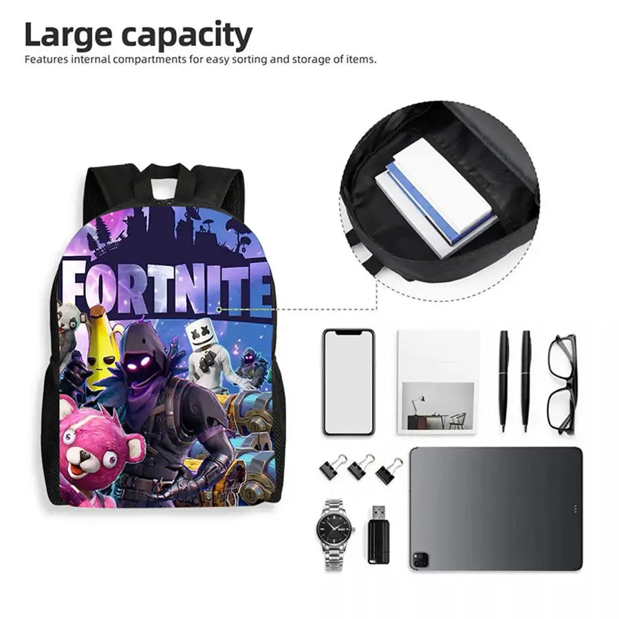 Fortnite Cartoon 15-Zoll leichter Rucksack mit verstellbaren Schultergurten – tägliche Schultasche für Kinder, Jungen und Mädchen, Alter 5-9