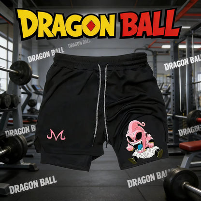 2026 Summer Dragon Ball Z Majin Buu 2-in-1 Double Layer Gym Shorts, Oversized Men's Fitness Retro Streetwear Unisex Athletic Y2k