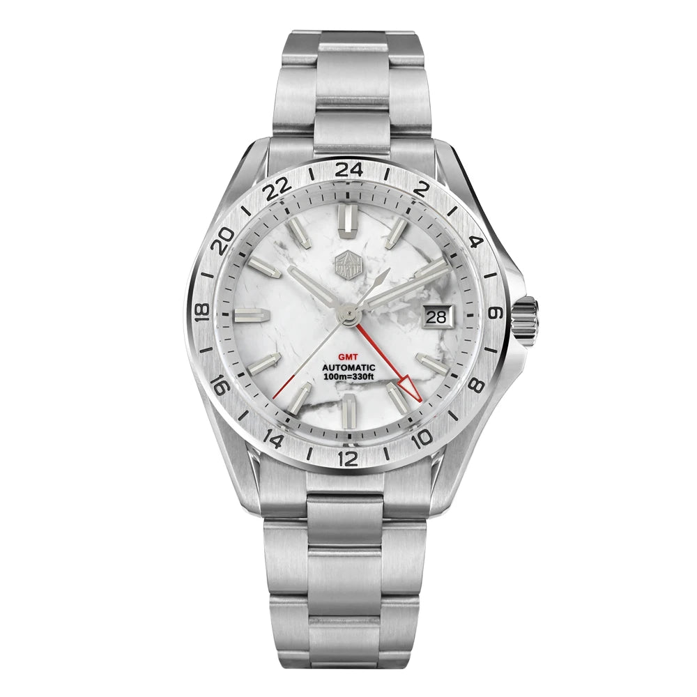 Relógio de Luxo para Homem San Martin 39mm com Mostrador em Pedra Aventurina, NH34 GMT Automático Mecânico, Safira, Impermeável e Luminescente SN0129