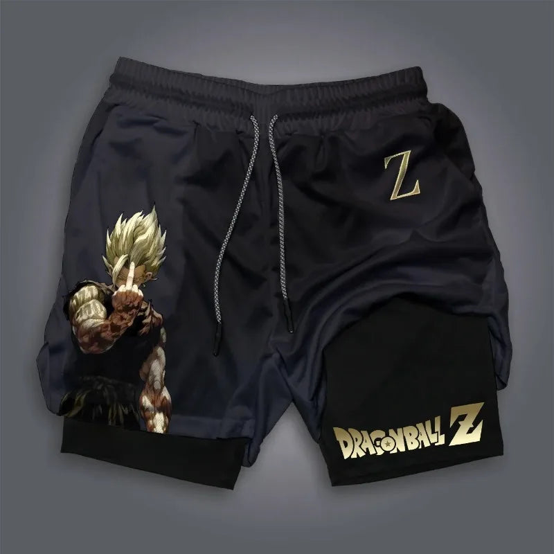 Vegeta Dragon Ball Summer Men Women Fitness 2025 Double-layer Fake Two-piece Loose Sports Training Running Shorts Casual Pants