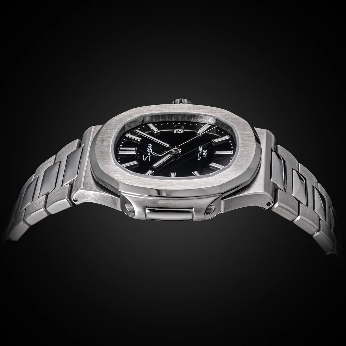 Sugess Herrenuhr, automatische mechanische Armbanduhr, Miyota 9015 Uhrwerk, MOP-Zifferblatt, Leuchtfunktion, wasserdicht bis 5bar, Luxus-Armband S466