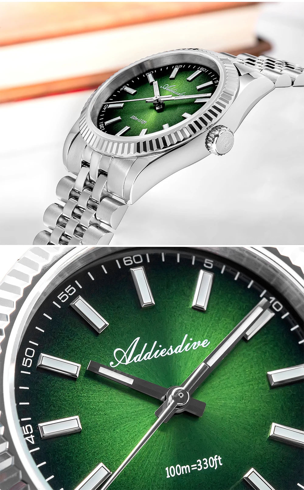ADDIESDIVE Neue Herrenuhr AD2073, Saphirglas, 36mm, VH31 Sunburst Quarzuhr, 10Bar wasserdichte Taucheruhr, leuchtende Armbanduhr