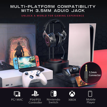 FIFINE Gaming Headset with Stereo Sound/Detachable MIC/RGB/Line Control, Over-Ear Headphone for PC PS4 PS5 Xbox -AMPLIGAME H3