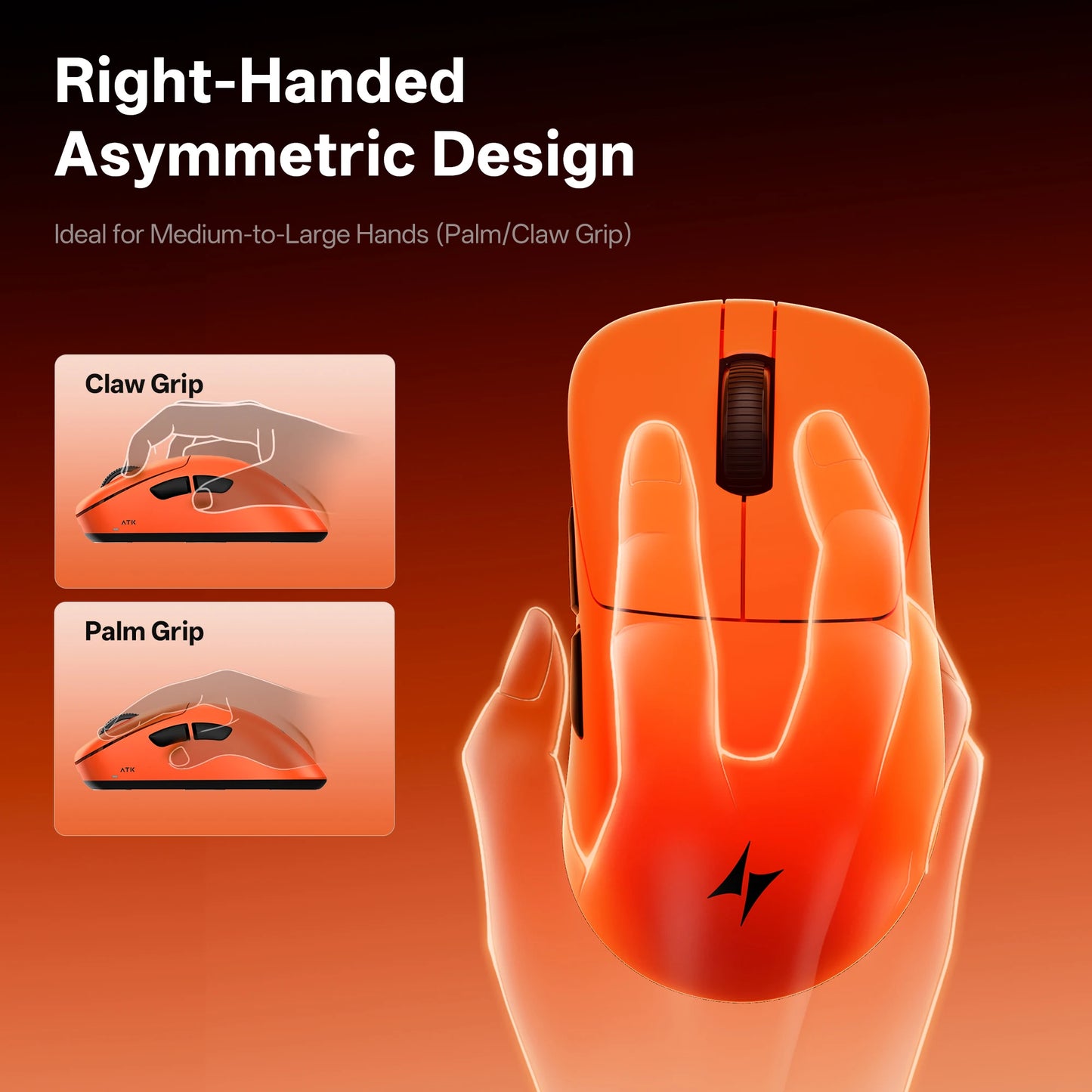 Mouse wireless ATK Blazing Sky Z1 V2 Ultimate PAW3950 Ultra Dual 8K da gaming, ergonomico, sviluppato internamente, per mani medio-grandi