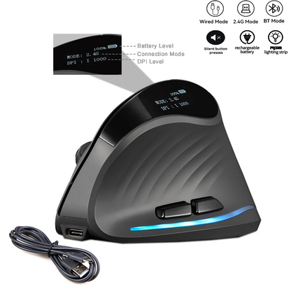 Wiederaufladbare kabellose vertikale Maus mit Display – ergonomische Maus mit 6 programmierbaren Tasten für Gaming und Desktop