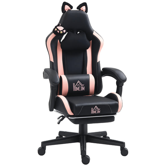 Homcom Gaming Chair with Adjustable Height Arms and Retractable Footrest