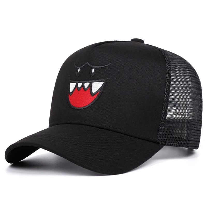 Happy face women men outdoors  baseball cap Summer shading breathability Hip hop mesh cap trucker hat