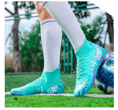 Chaussures de football pour hommes et femmes, crampons antidérapants pour terrain synthétique, baskets de futsal, chaussures de football à crampons pour terrain gazonné, support de cheville, pour l'extérieur