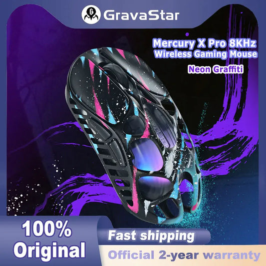 Mouse da gaming wireless tri-mode GravaStar Mercury X Pro, ricevitore 8K, lega di magnesio ultraleggera, lunga autonomia, RGB