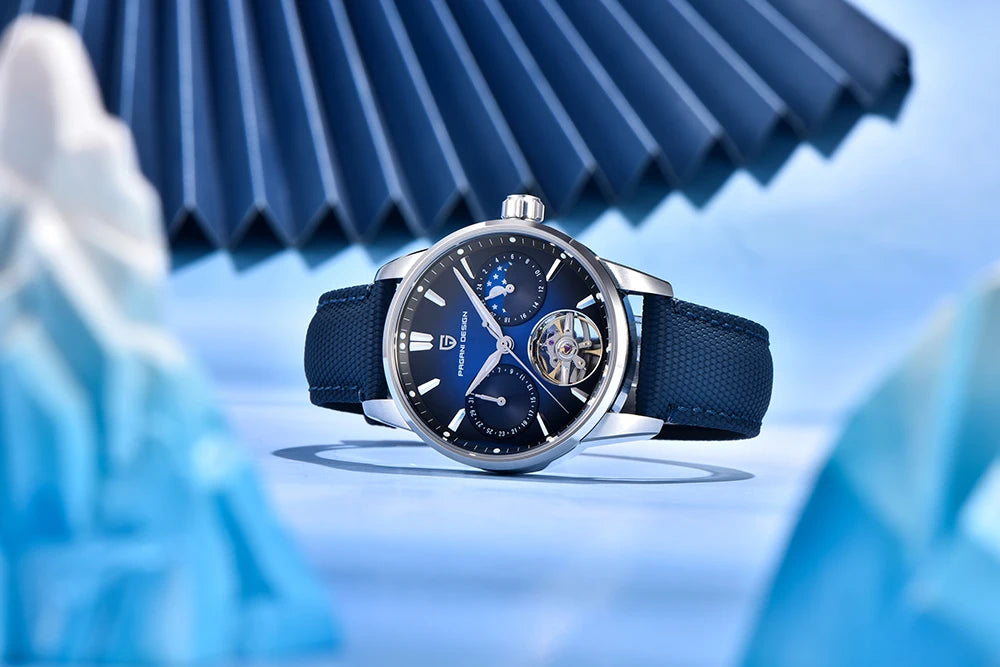 PAGANI DESIGN – Luxusné mechanické pánske hodinky, 41 mm, zafírové sklo, kožený remienok, vodotesné, v štýle pilotných hodín, s tourbillonom a fázou mesiaca