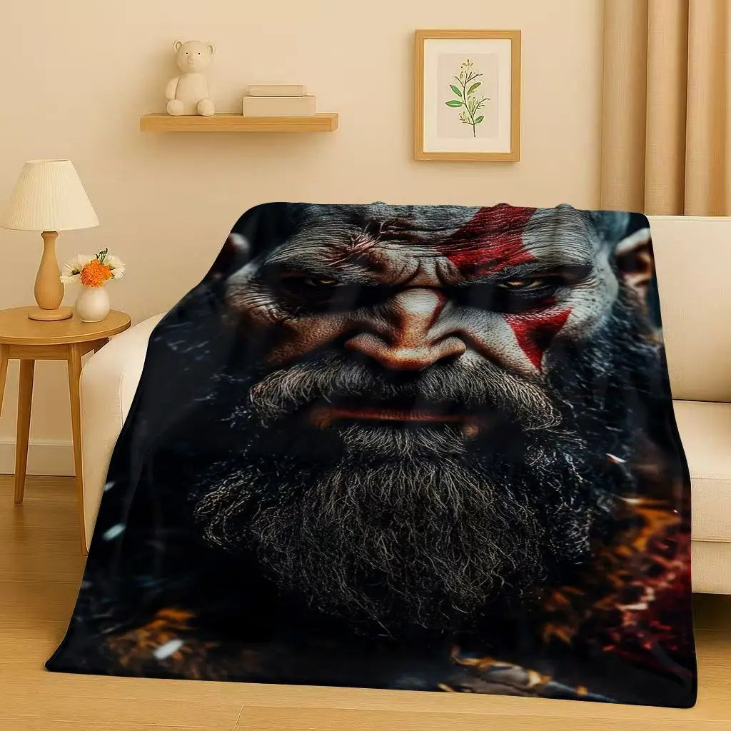 Kratos God of War Game Cartoon Gamer Flannel Blanket,Ultra Soft Warm Plush Throw for Home Bedroom Bed Sofa Cover Picnic Kids