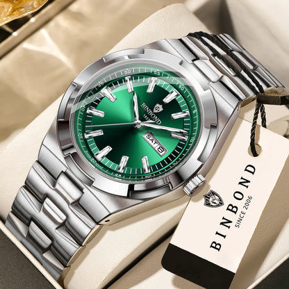 Montres à quartz BINBOND en acier inoxydable pour hommes – Montre de luxe, étanche et luminescente – Modèle original pour homme