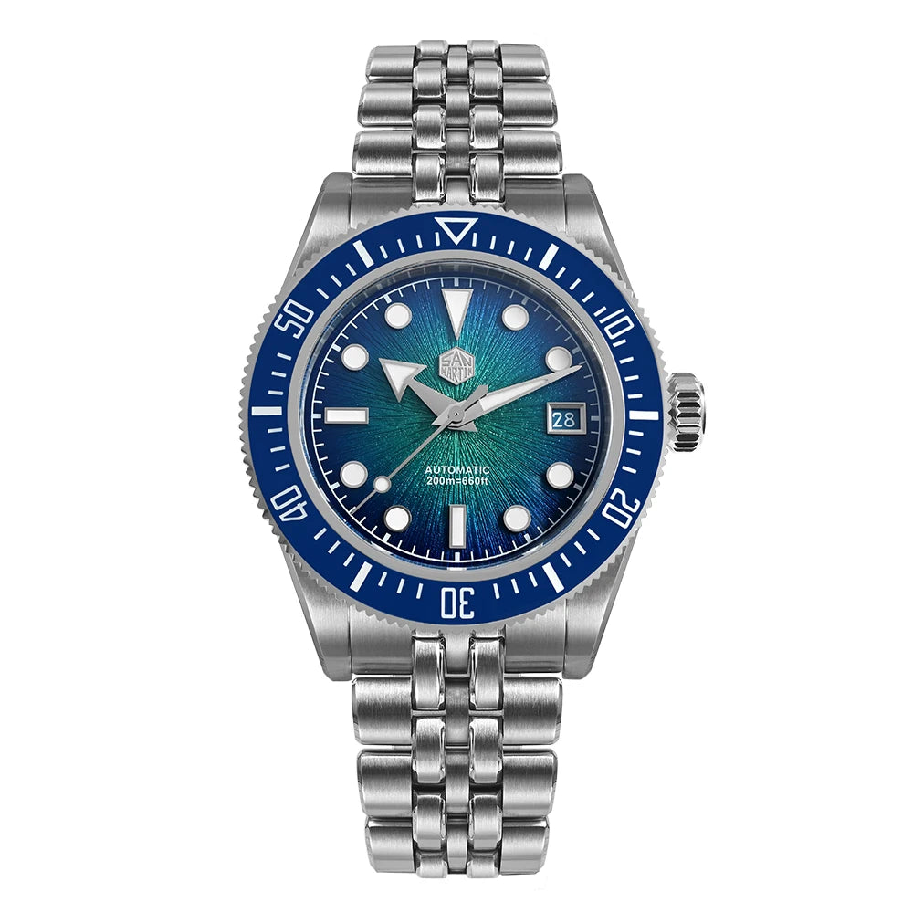 Relógio de mergulho de luxo para homem San Martin 40mm Miyota 9015, mostrador em esmalte sunburst, relógio de pulso mecânico automático, resistente à água 200m, SN0148
