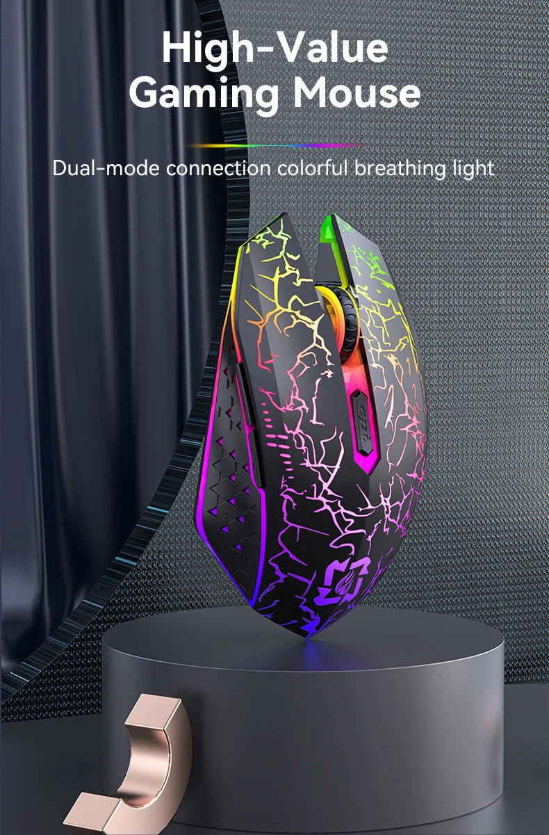 Ratón inalámbrico Bluetooth 2.4GHz recargable con retroiluminación RGB, 1600 DPI, diseño ergonómico, ratón gaming para PC, portátil y Macbook