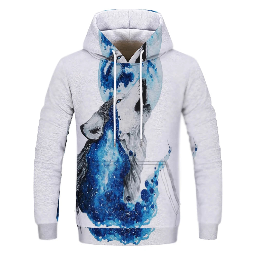Neuer modischer Hoodie mit 3D-Tierprint für Herren und Damen, personalisiertes Design, Sweatshirt mit Schnee- und Doppelwolf-Motiv, Harajuku Oversized Hoodie