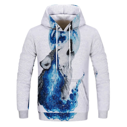 Neuer modischer Hoodie mit 3D-Tierprint für Herren und Damen, personalisiertes Design, Sweatshirt mit Schnee- und Doppelwolf-Motiv, Harajuku Oversized Hoodie