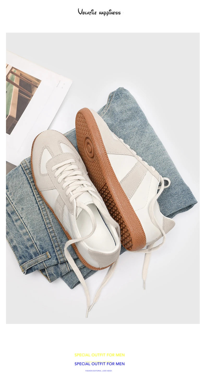Sapatilhas de designer para homem, moda outono 2025, estilo retro com atacadores, ténis de estudante para mulher em pele, calçado casual para caminhada