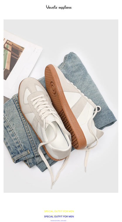 Sapatilhas de designer para homem, moda outono 2025, estilo retro com atacadores, ténis de estudante para mulher em pele, calçado casual para caminhada