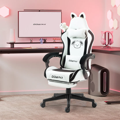 Cute Gaming Chair with Cat Ears Footrest Pink Kawaii Computer Chair Ergonomic High Back Gamer Seat with Cat Paw Lumbar Support