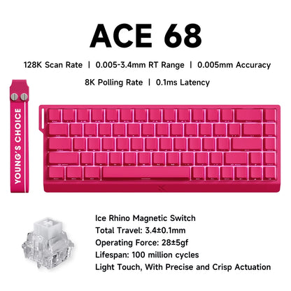Teclado Gaming MCHOSE ACE 68 com Switches Magnéticos Hall Effect, Rapid Trigger, RGB Programável, 8K Hz, DKS/MT/TGL/RS/SOCD