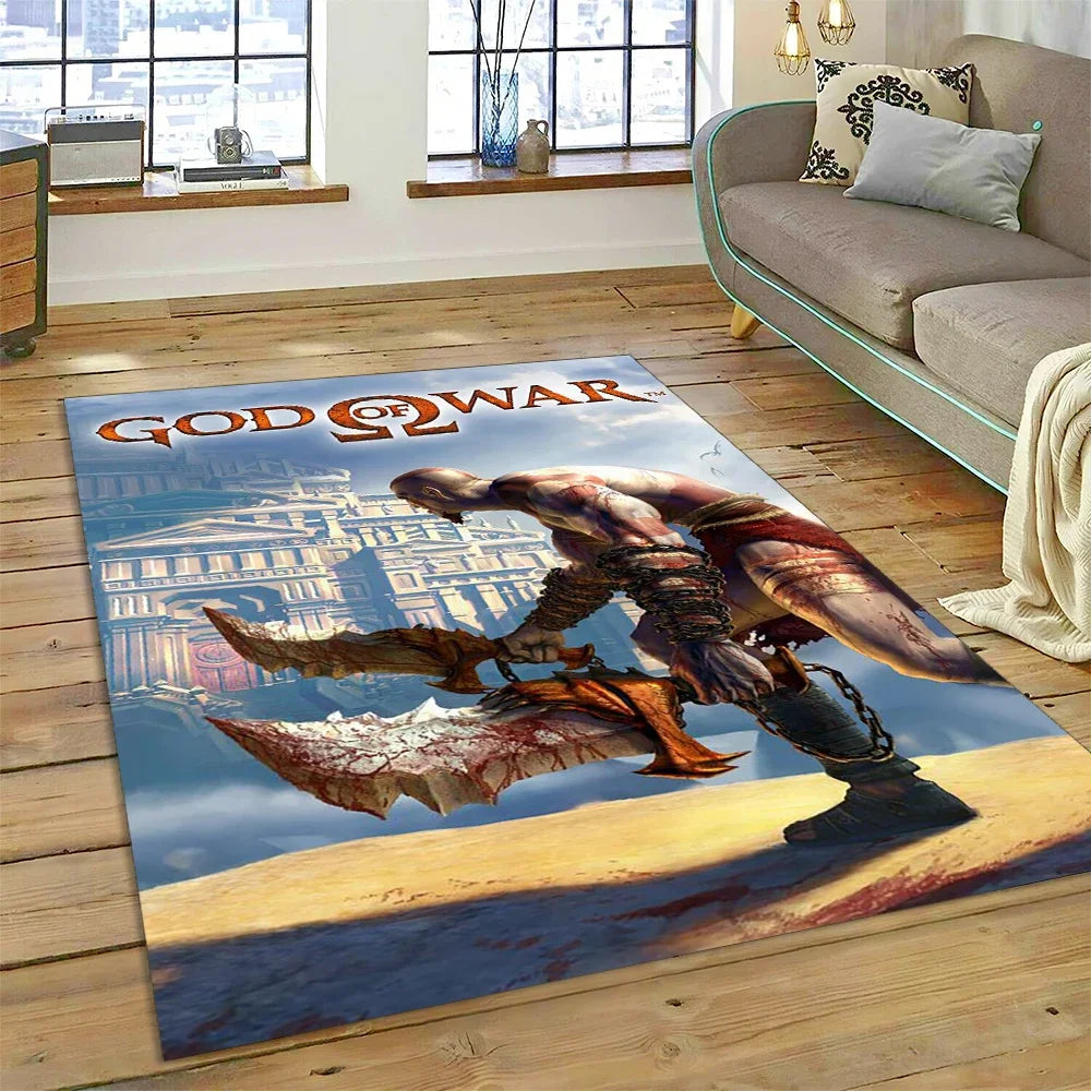 God of War Games Kratos Cartoon 3D Rug Carpet for Living Room Bedroom Home Decor,Floor Mat Non-slip Decoration for Sofa Doormat