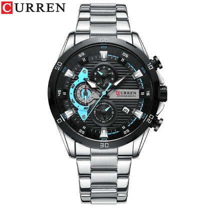 Relógio de luxo para homem CURREN 8402, novo, em aço inoxidável, estanque, com cronógrafo e iluminação noturna.
