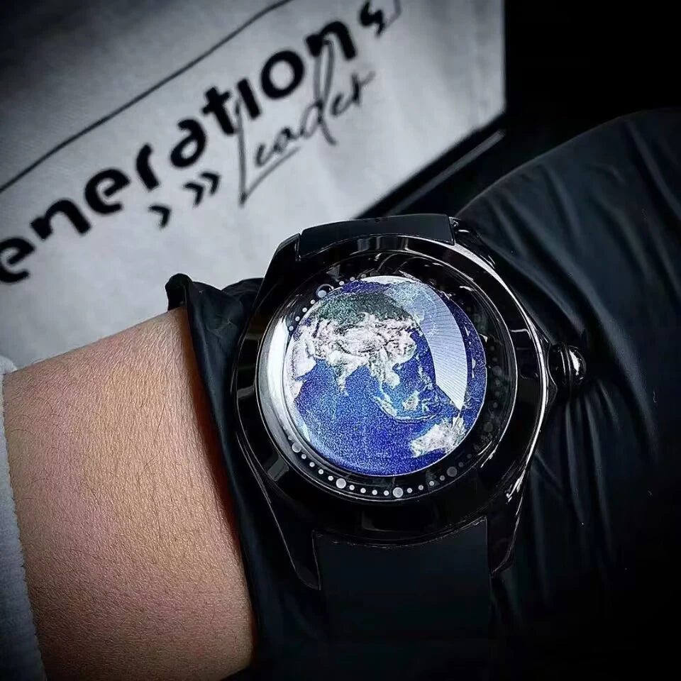 KAFYASE Fashion Earth Bubble Rubber Automatic Watches Luxury Men 46mm Mechanical Wristwatches Art Eye Ball Dial Classic Watch