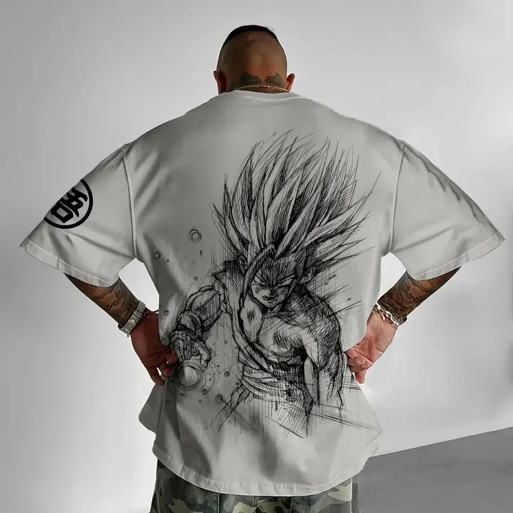 Dragon Ball -animaatio-T-paita miehille, kesäinen, uusi kaksipuolisella painatuksella, väljä rento Harajuku-tyylinen trendikäs lyhythihainen vanhempi–lapsi-paita