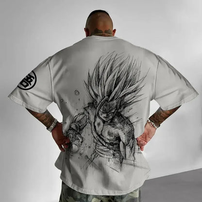 Dragon Ball -animaatio-T-paita miehille, kesäinen, uusi kaksipuolisella painatuksella, väljä rento Harajuku-tyylinen trendikäs lyhythihainen vanhempi–lapsi-paita