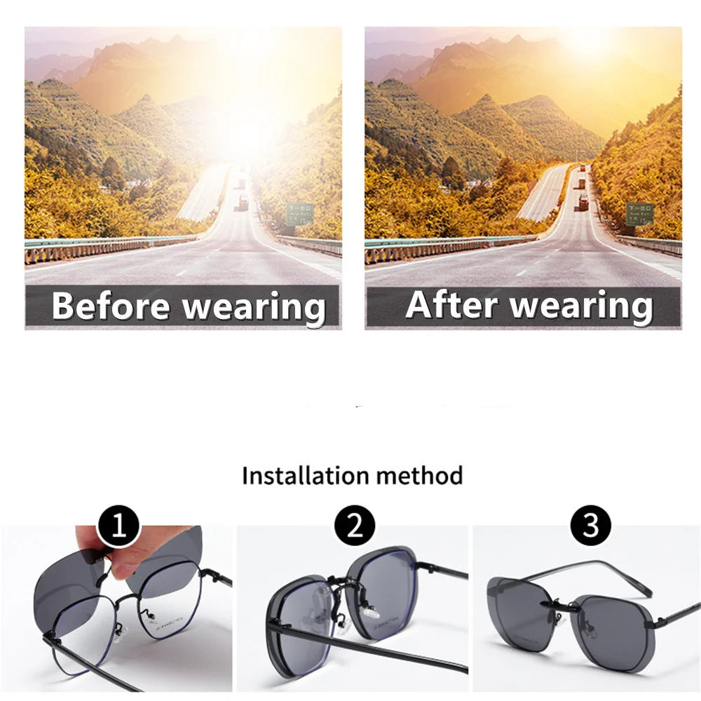 KLASSNUM Men Driving Clip On Polarized Sunglasses for Myopia Eyeglasses Women Square Night Vision Fishing UV400 Sun Glasses Clip