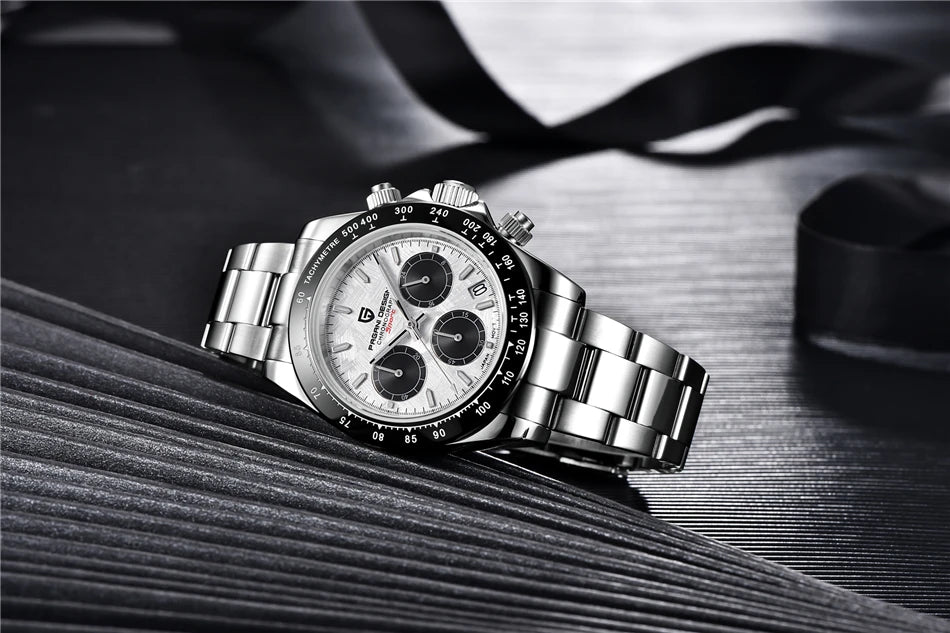 PAGANI DESIGN V2 40MM Herrenuhr mit Meteorit-Zifferblatt, Quarzwerk, Saphirglas, Retro-Chronograph, wasserdichte Uhr für Herren