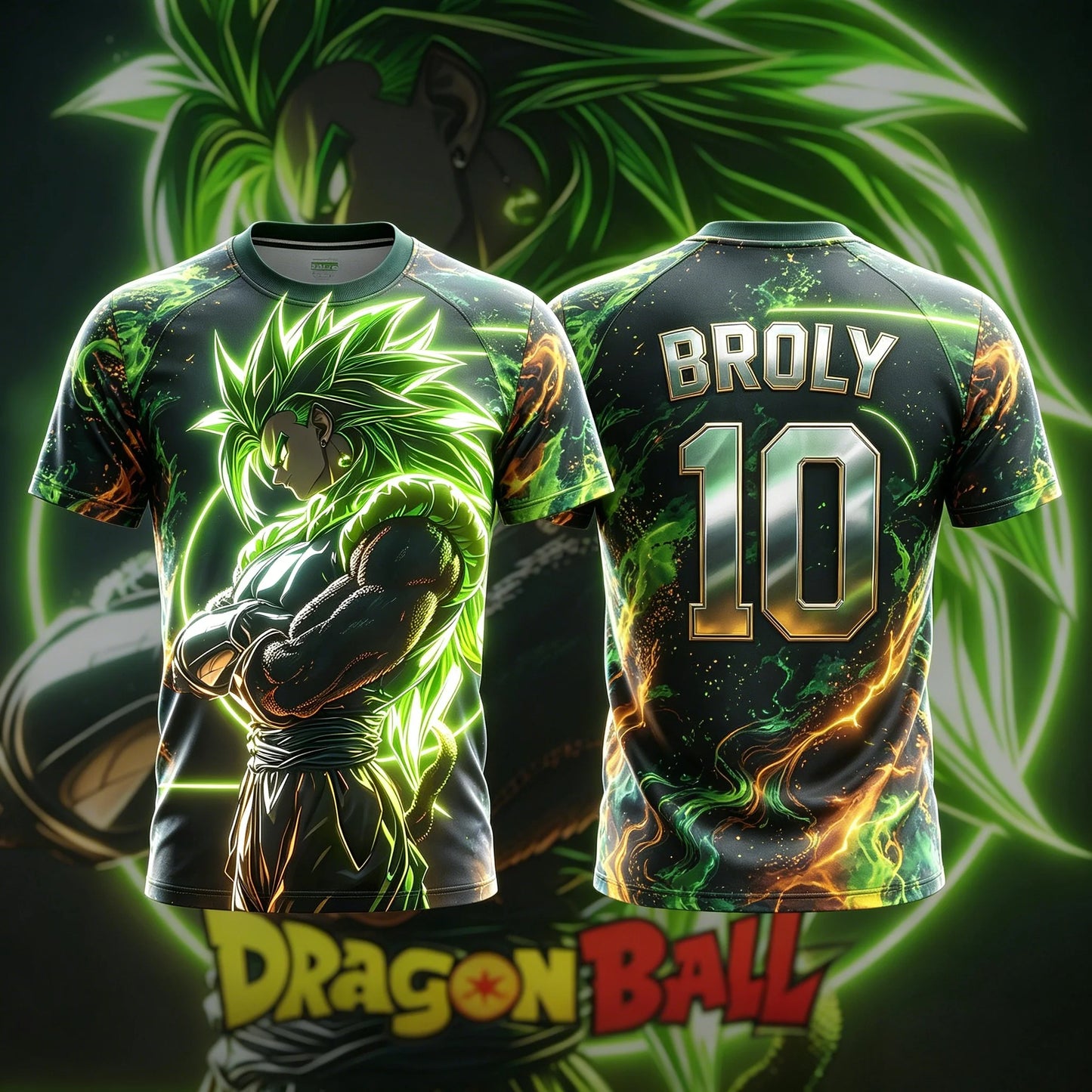 Dragon Ball 2026 Summer New Product Brolli Legend Super Series Neon Green Edition 3D Printed Jersey T-shirt, Casual Loose Top