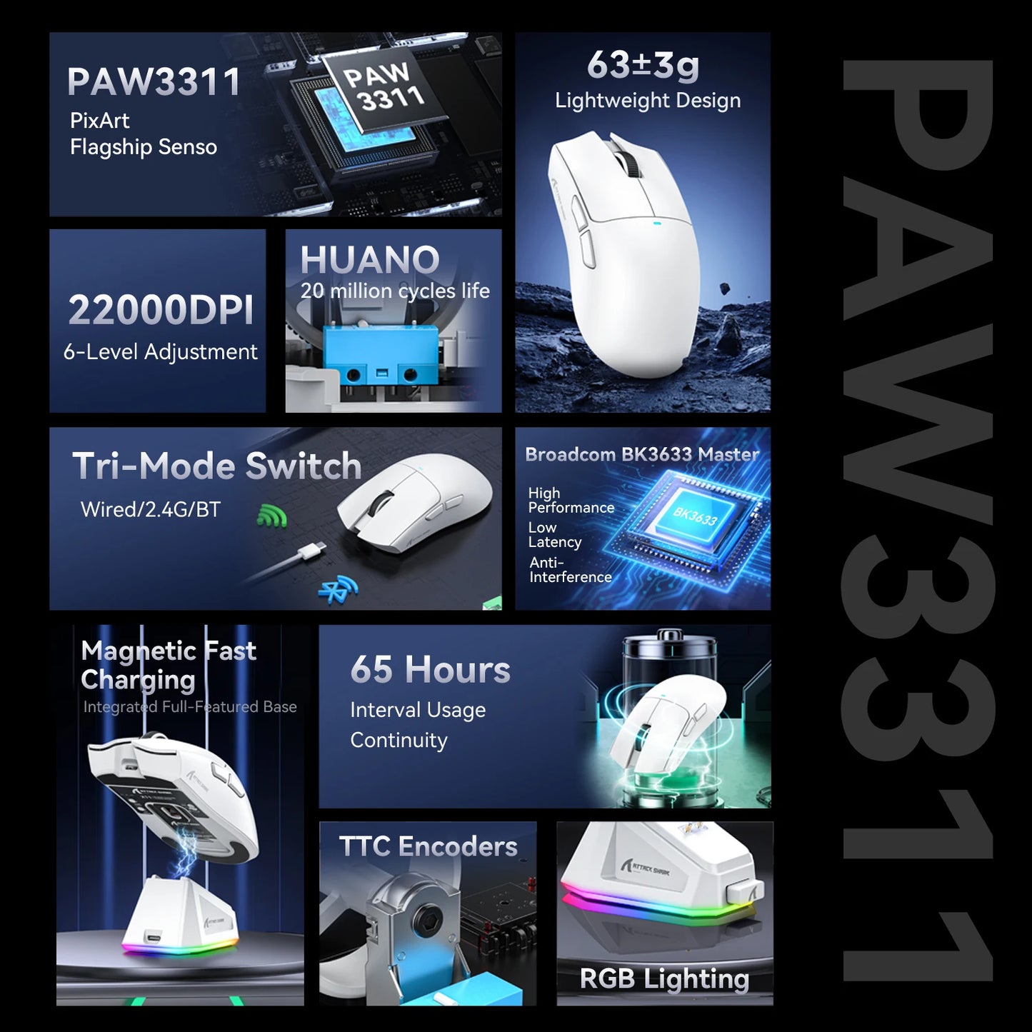 Attack Shark R1/X11 Tri-Mode kabellose Gaming-Maus 18K DPI PAW3311 Bluetooth/2.4GHz/kabelgebunden leicht programmierbar für PC/Laptop