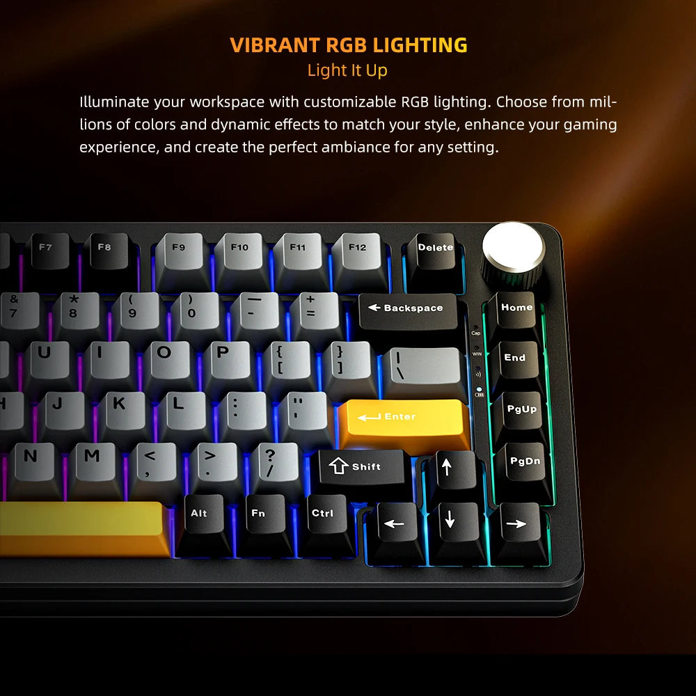 Machenike K600-B82W mechanische Gaming-Tastatur, Tri-Mode, Gasket-Mount, 75% ANSI-Layout, RGB-Hintergrundbeleuchtung, kabellos
