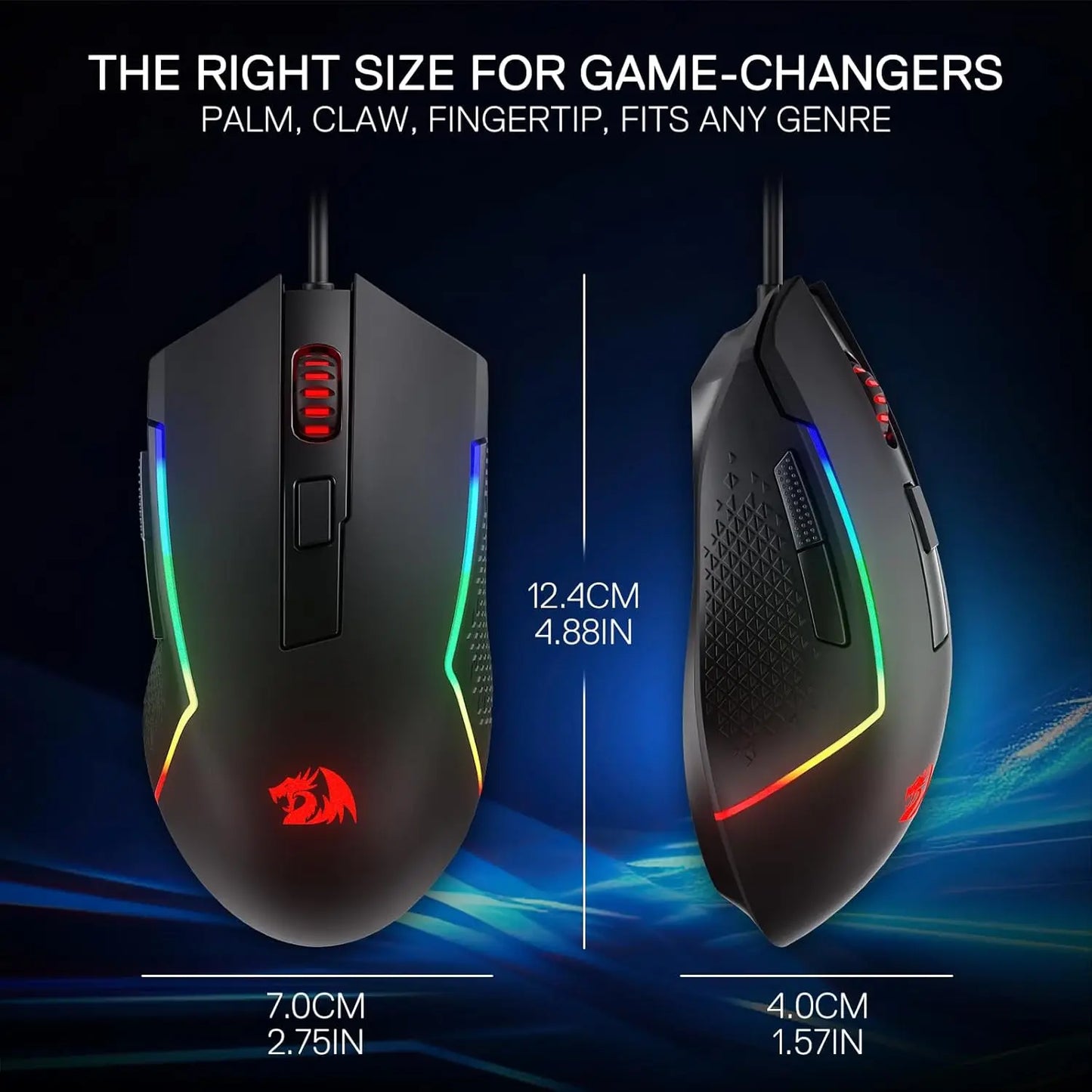 Ratón gaming con cable Redragon M616 RGB 10000 DPI óptico, 6 botones programables, 8 modos retroiluminados y software compatible con configuración DIY de teclas