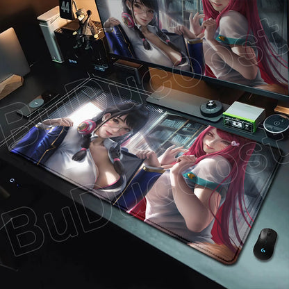 Tapete de rato gaming Overwatch Anime Girl grande XXL com impressão HD, base para teclado de computador, portátil e escritório, tapete de secretária em borracha macia 900x400 MM