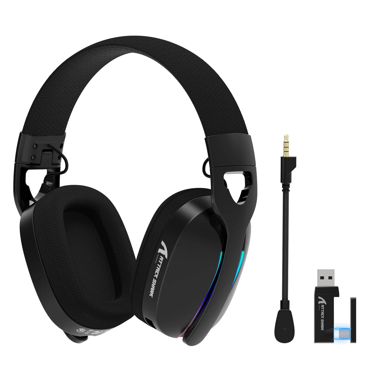 ATTACK SHARK L90 Casque de jeu pliable en trois modes, ultra léger, microphone antibruit amovible, RVB, son 7,1 canaux, 500 mAh