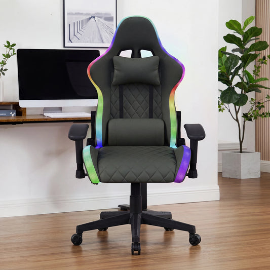 Ergonomic Office Chair with Lumbar Massage, LED RGB Ambient Lighting, and Reclining Backrest, for Home Offices