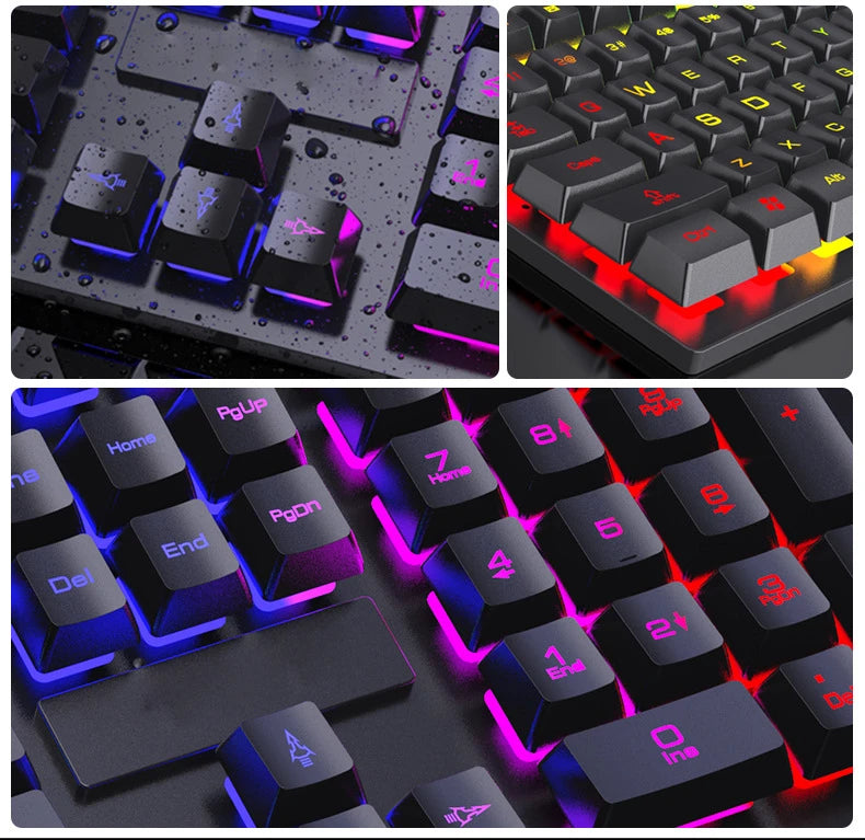 Teclado con cable de 104 teclas con retroiluminación RGB y efecto de respiración, set ergonómico de teclado y ratón gaming para ordenador, portátil, gamer y oficina
