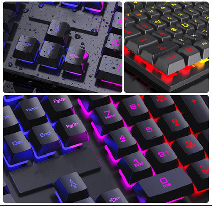Teclado con cable de 104 teclas con retroiluminación RGB y efecto de respiración, set ergonómico de teclado y ratón gaming para ordenador, portátil, gamer y oficina