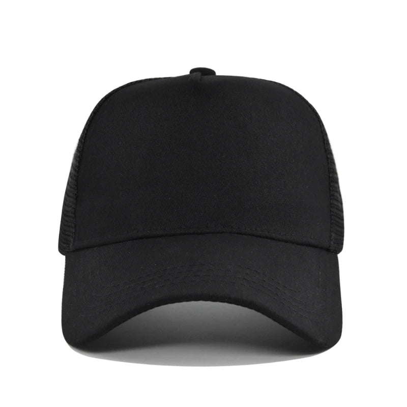 Customized Logo Hard Top 5 Panels Mesh Baseball Cap For Men Women Advertising Cap Breathable Sun Hat Solid Color Visor Gorra