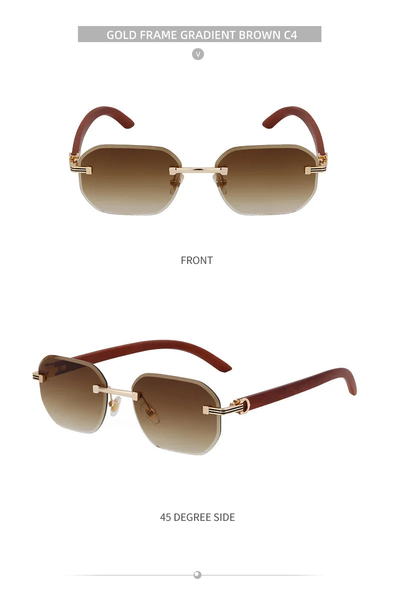 Vintage Square Rimless Sunglasses Men 2026 Luxury Brand Trendy Frameless Punk UV400 Eyewear Anti Blue Light Prescription Glasses