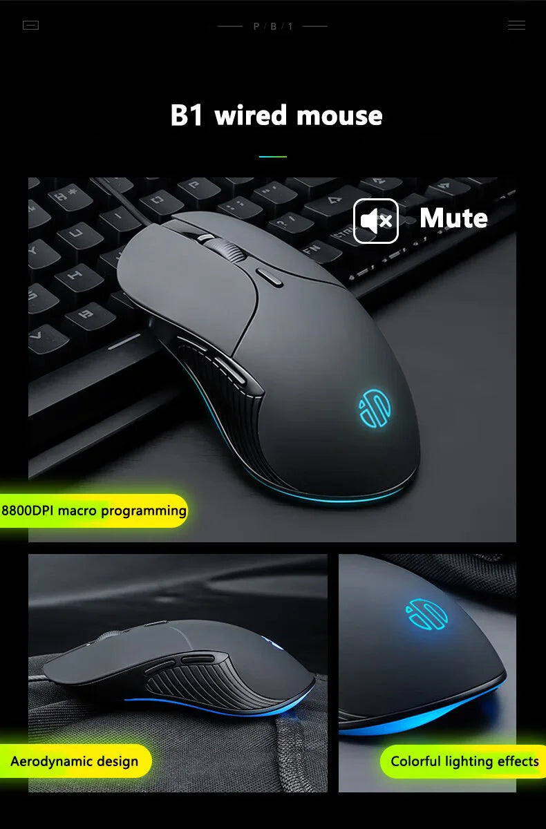 Mouse cablato USB INPHIC B1 silenzioso da ufficio e gaming per PC e laptop