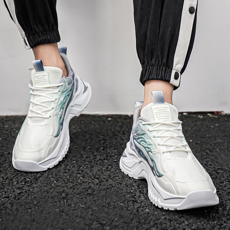 Men's Sports Shoes Fashion Lace-Up Versatile Non-Slip Thick Soled Teenagers Daily Wear Comfortable Casual Running Shoes for Men