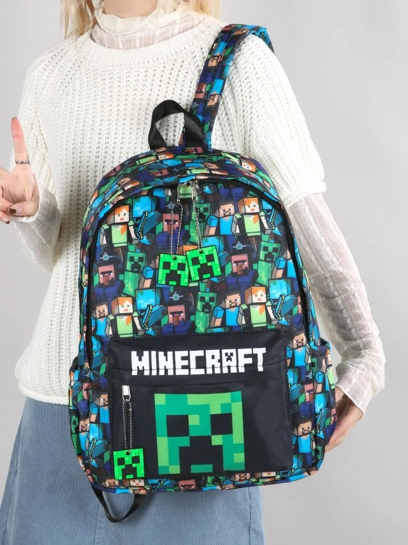 In Stock Minecraft Backpack Graffiti Print Lightweight School Backpack Casual Daily Travel Bag For Male Young Men Outdoor Use
