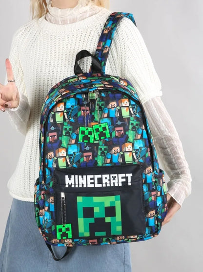 In Stock Minecraft Backpack Graffiti Print Lightweight School Backpack Casual Daily Travel Bag For Male Young Men Outdoor Use