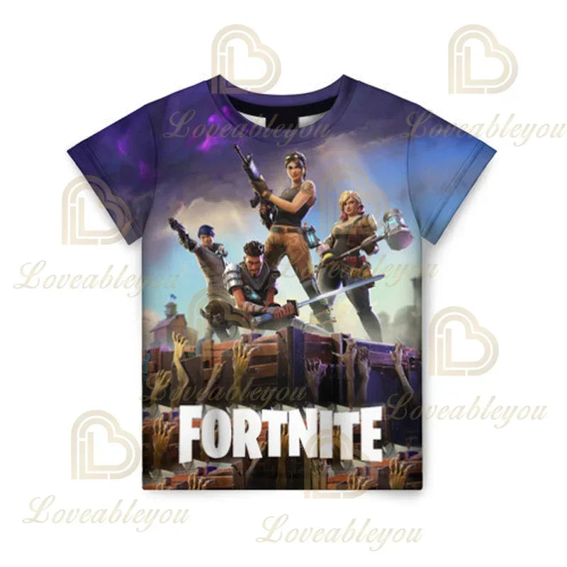 T-shirt estiva Fortnite per adulti e bambini con stampa digitale 3D, vestibilità ampia, taglie grandi, maniche corte